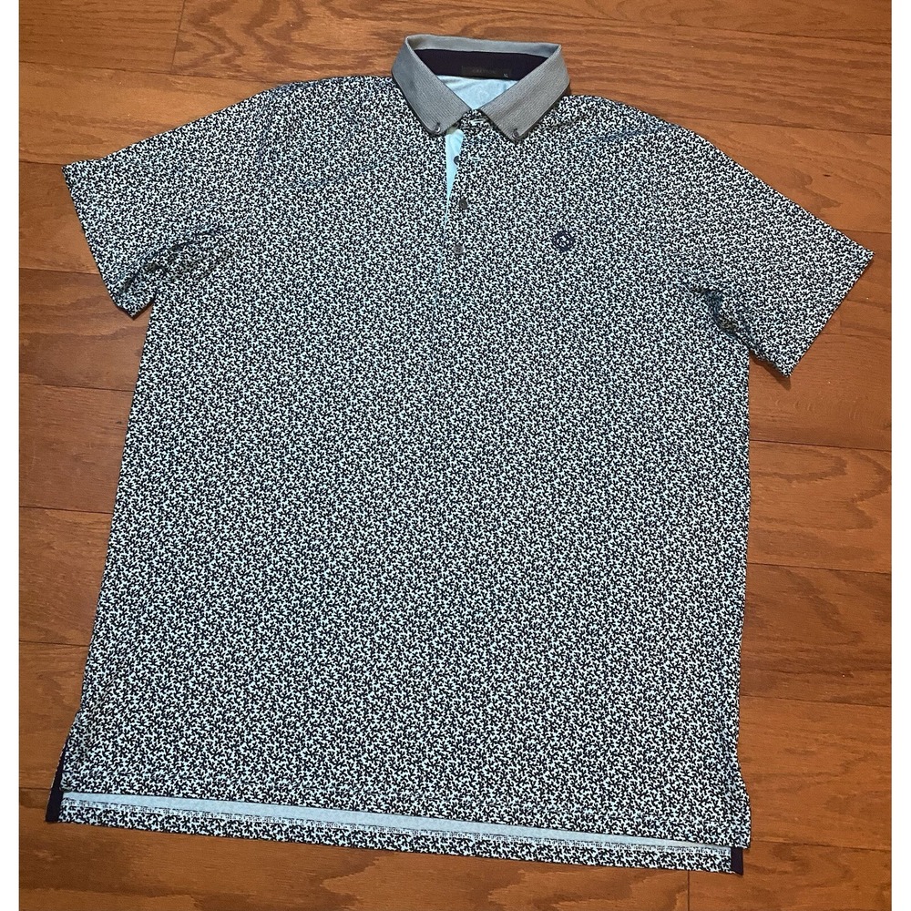 Greyson Golf Polo Shirt Green Blue Geometric Contrast Collar Stretch Men XL Golf